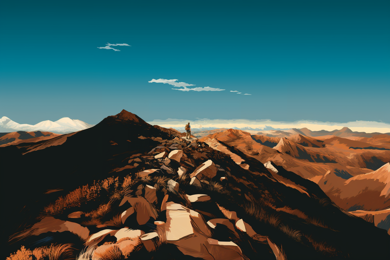 a far out image of a hiker on a mountain