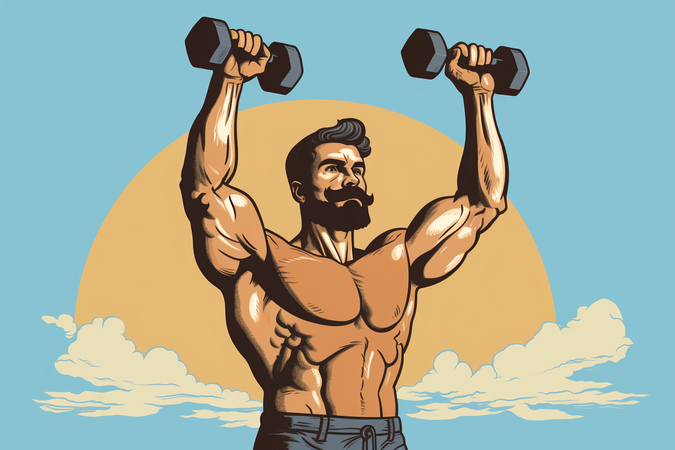 A manly man holding dumbbells