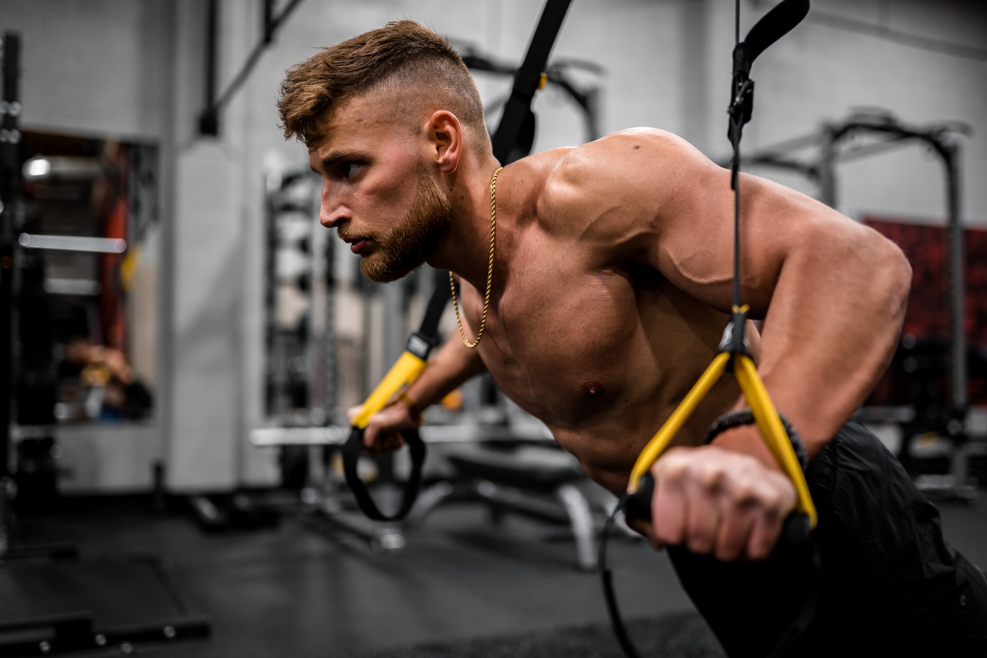 Man doing resistance band training.