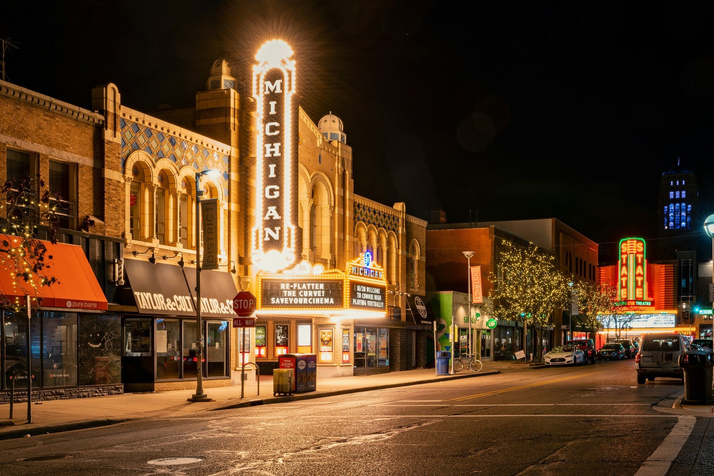 A lit up city in Michigan