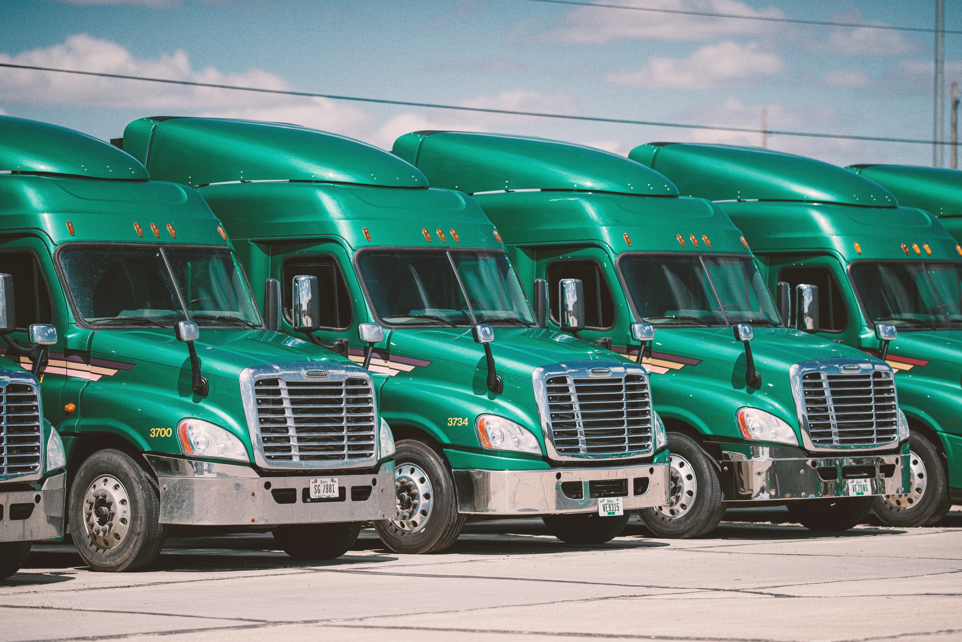 A lineup of semi-trucks