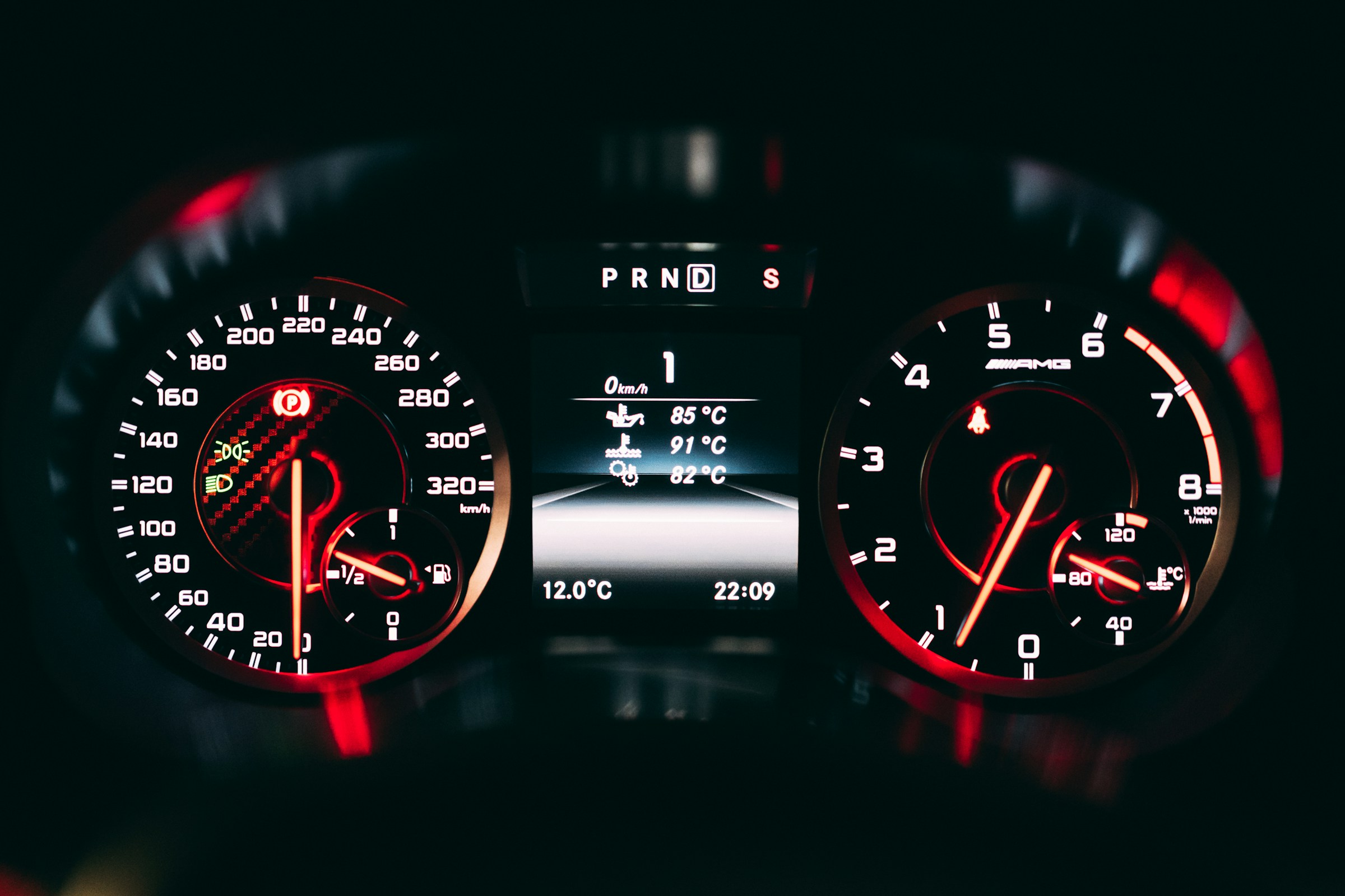 lit up car dashboard