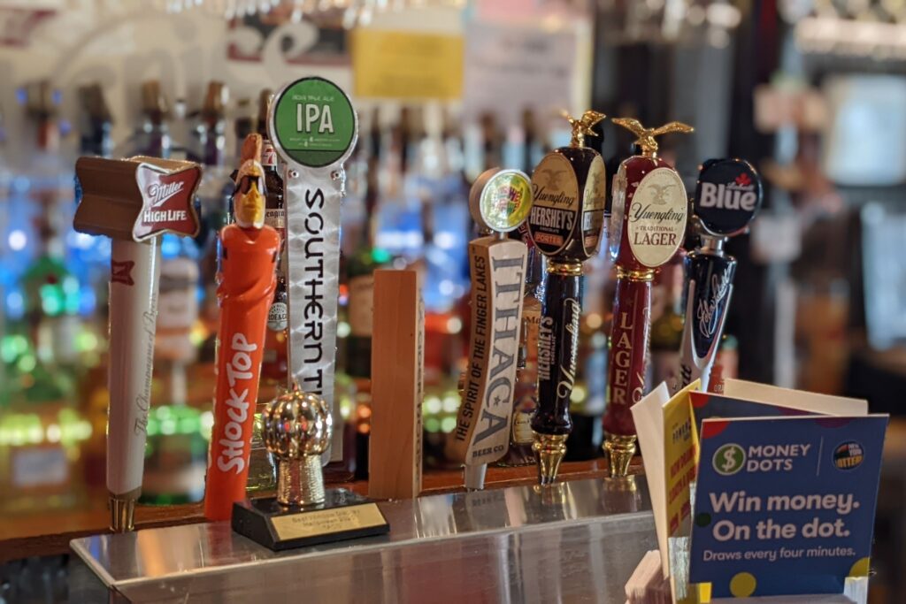 A row of beer taps