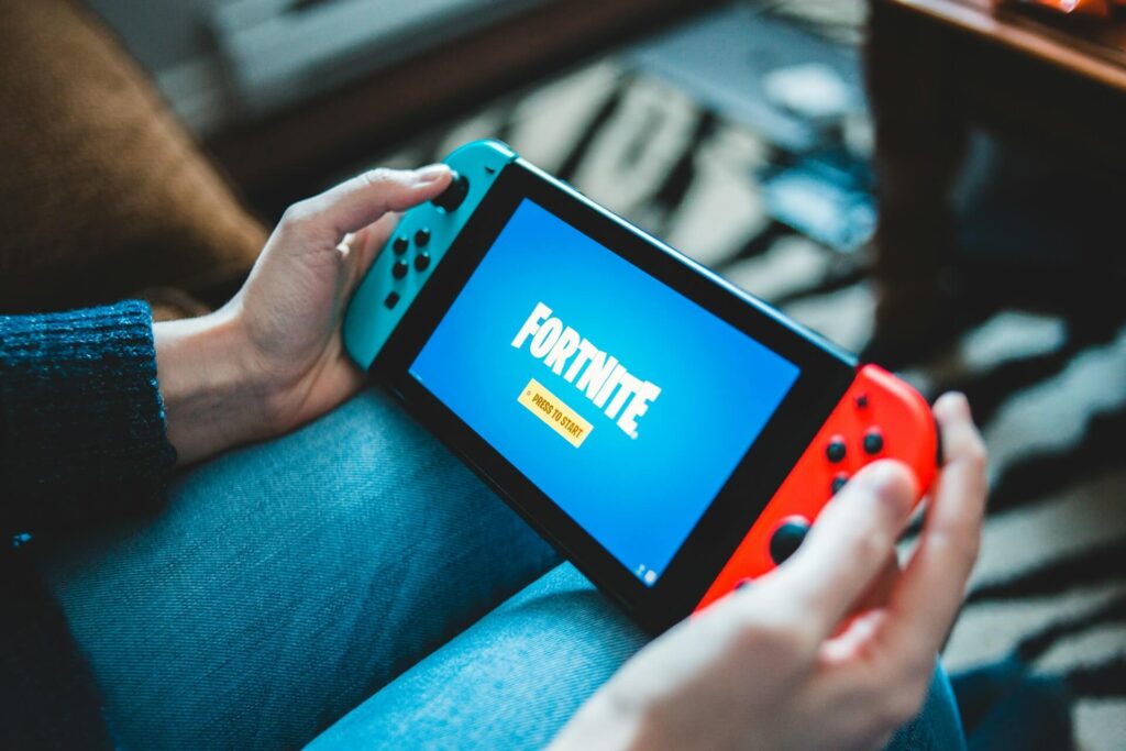 Person playing Fortnite on the Nintendo Switch