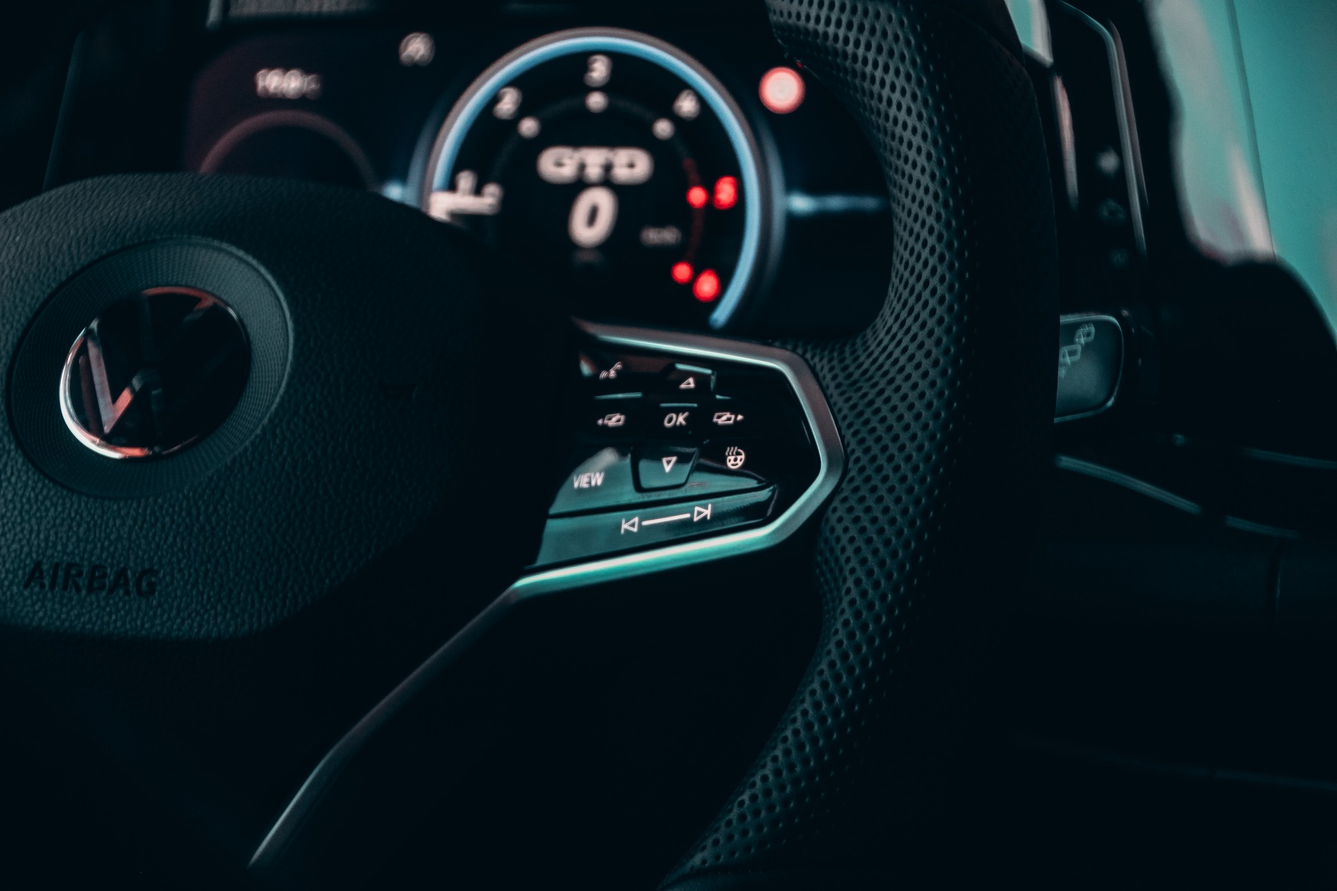 Closeup of car airbag and dashboard