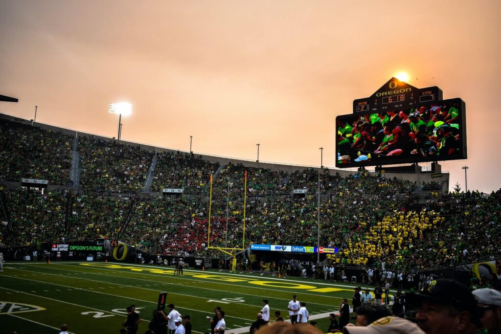 A crowded football stadium