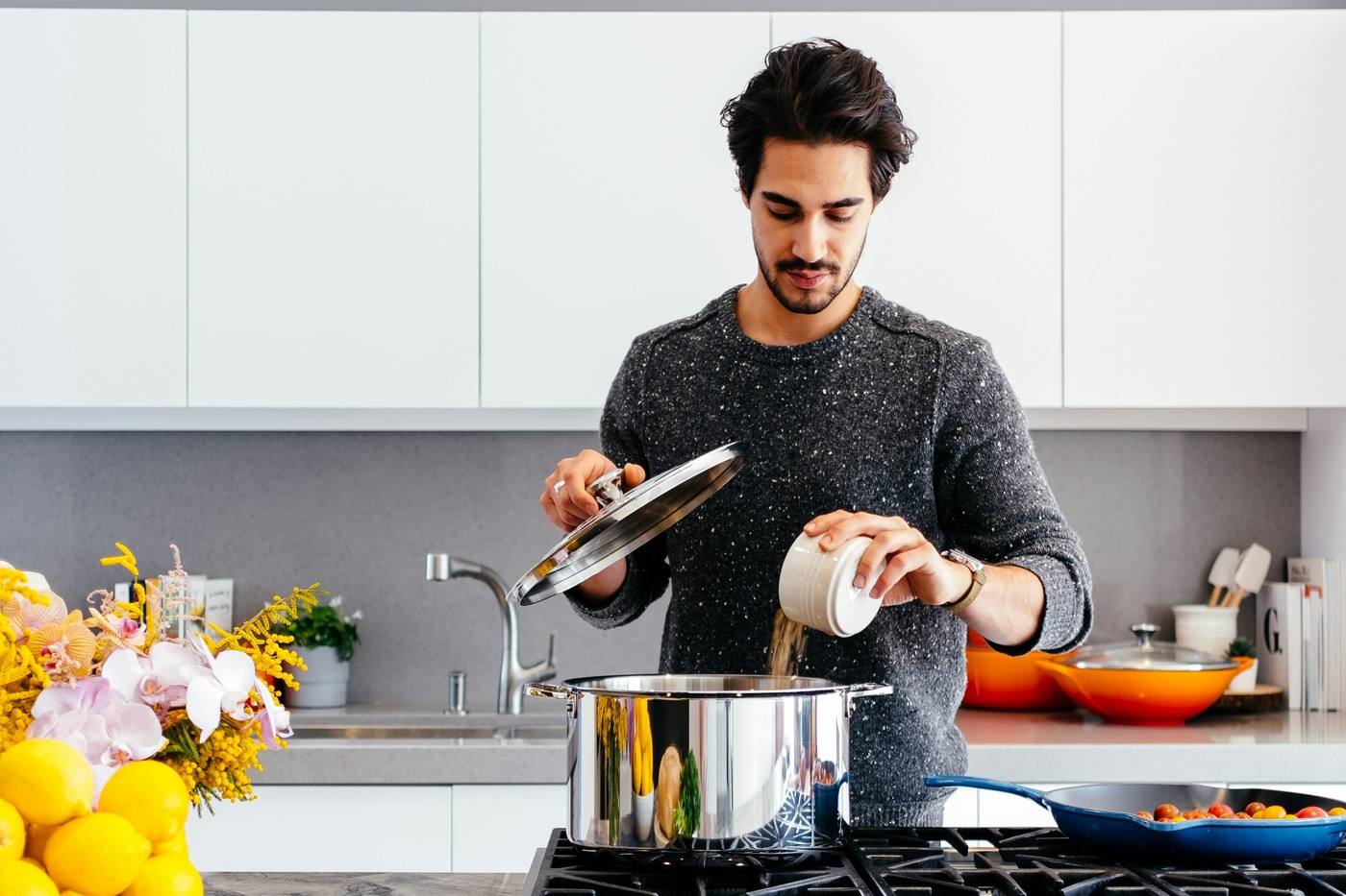 A man cooking with the essentials