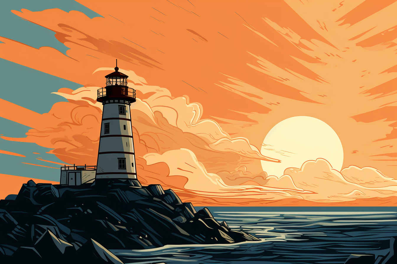 A lighthouse at sunset