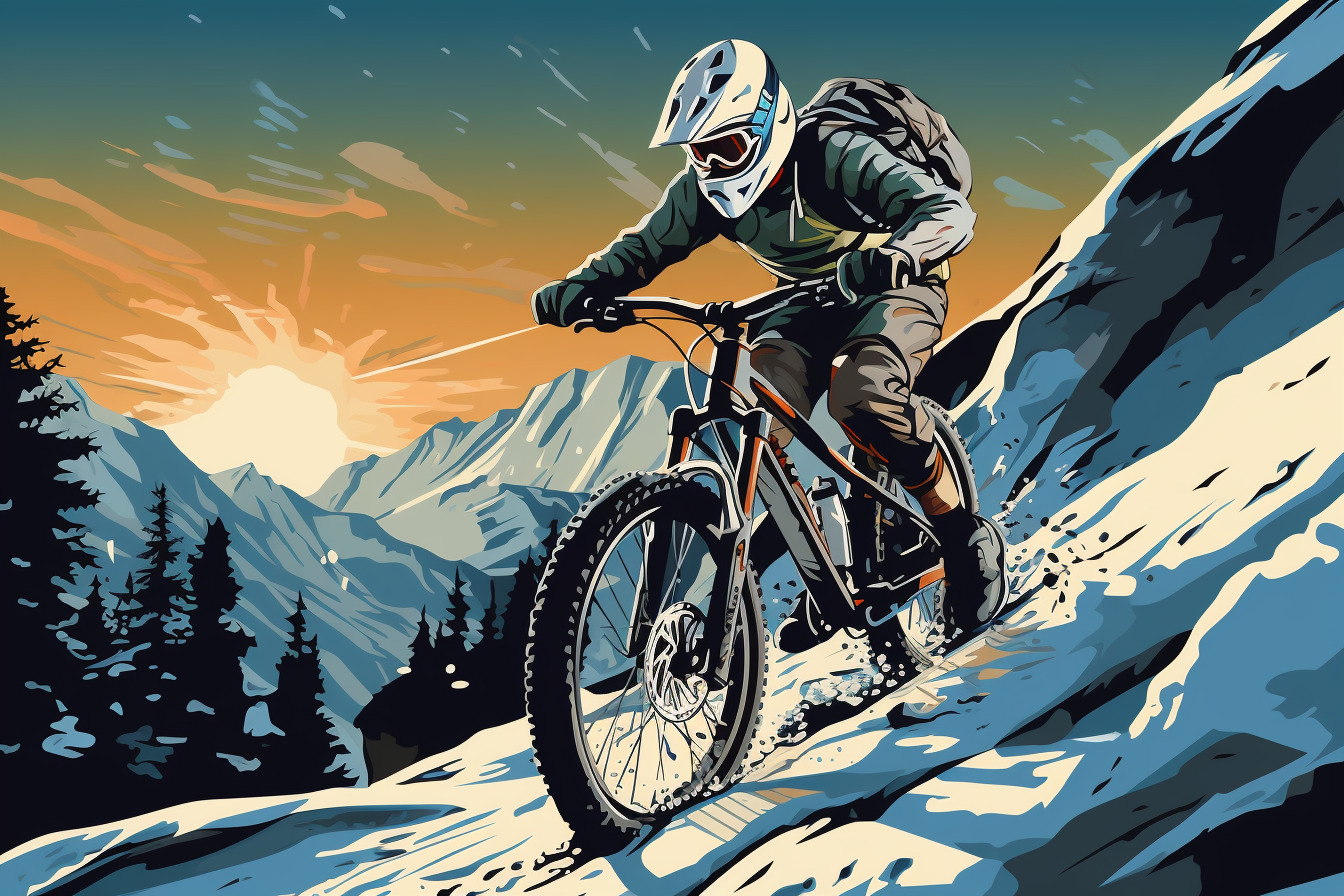 Mountain biking on a snowy mountain