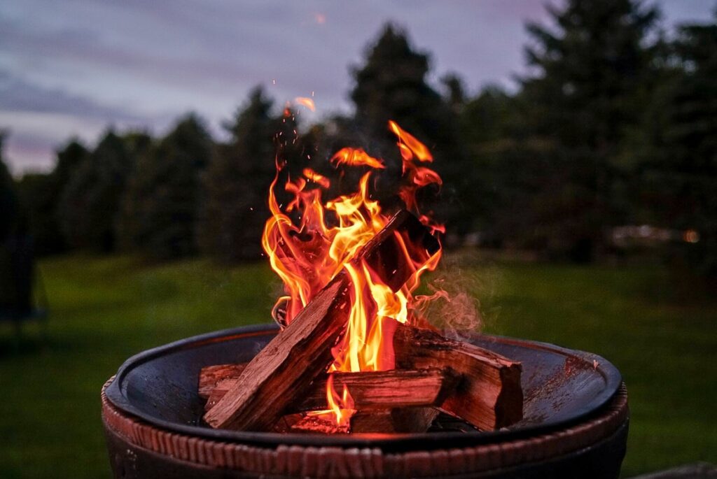 Close-up fire in a metal bowl