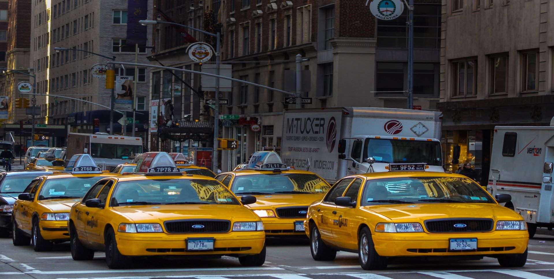 Yellow taxi cabs.