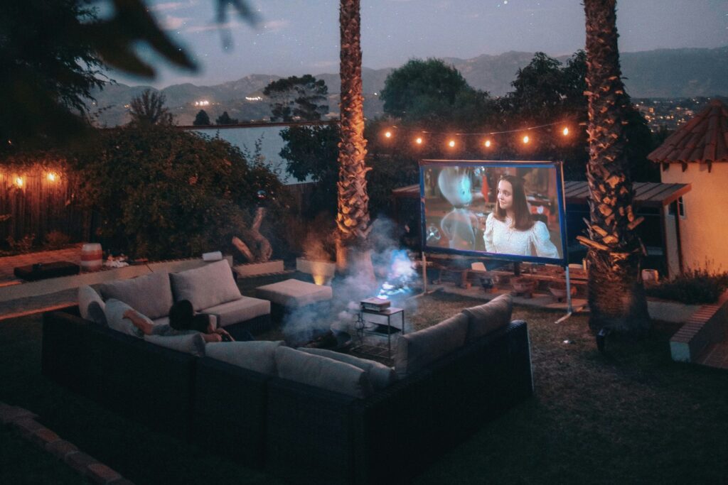 Backyard patio with movie screen