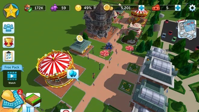 An overview of the park in RollerCoaster Tycoon Touch