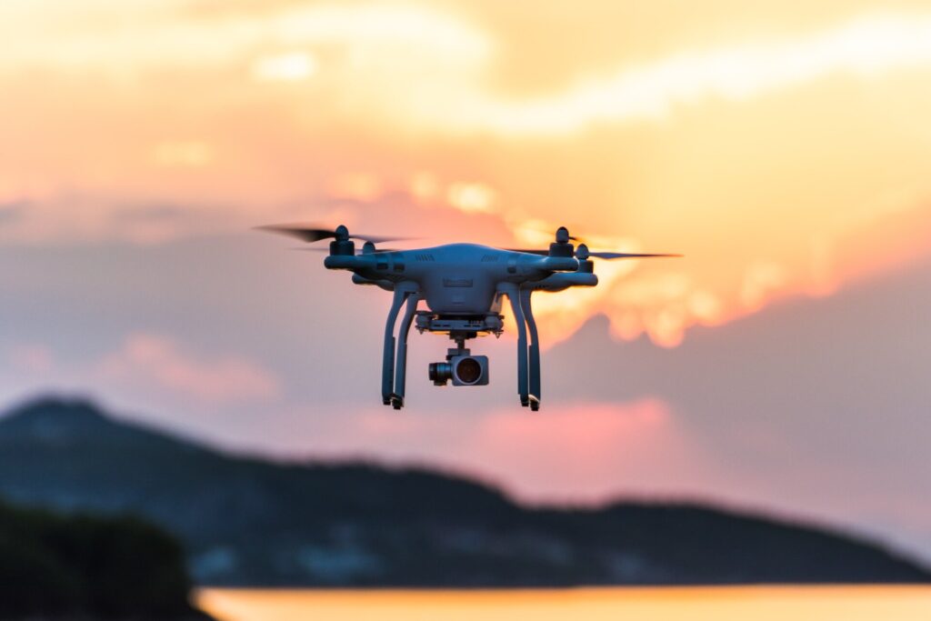 Drone flying over water