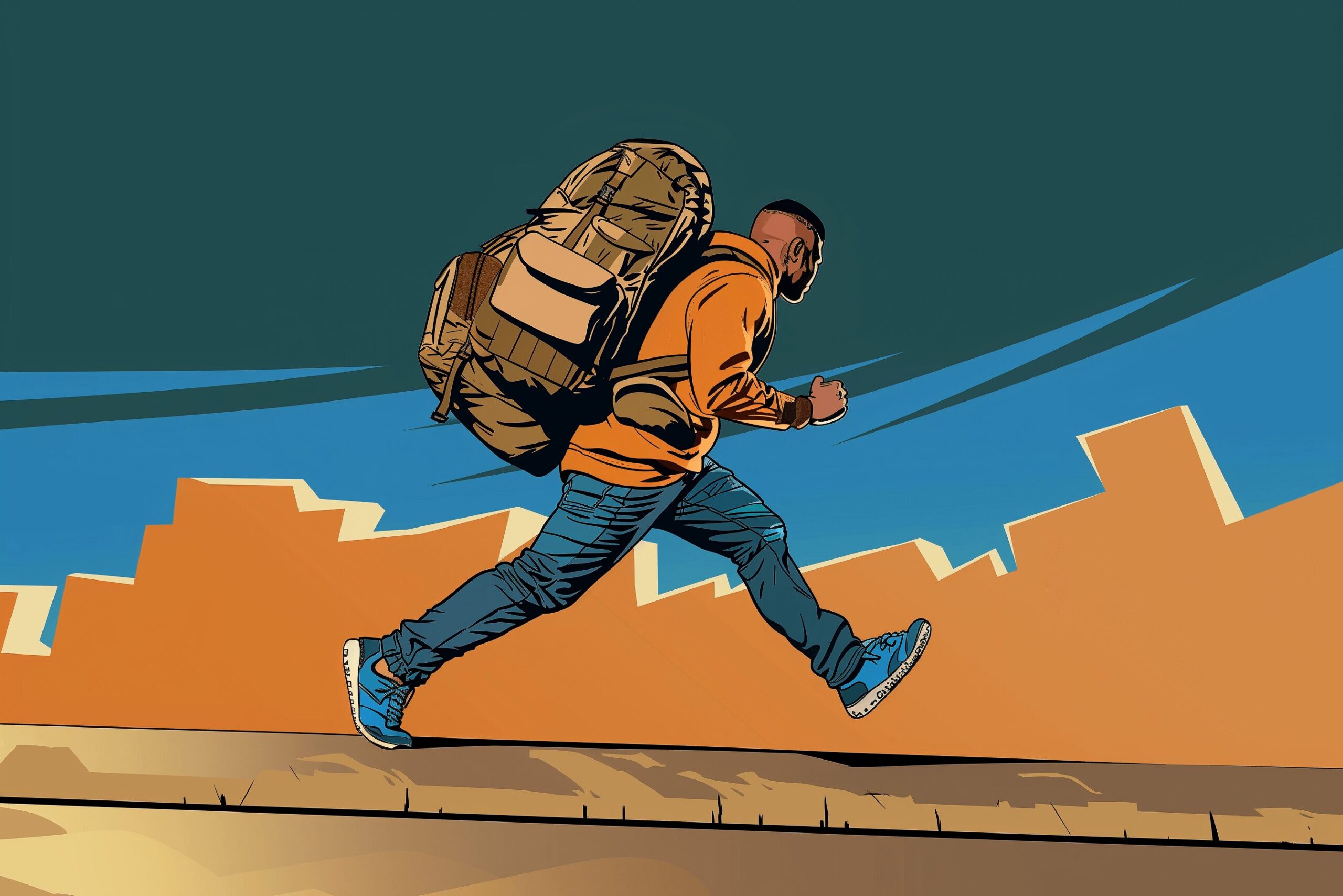 A man rucking with a heavy backpack