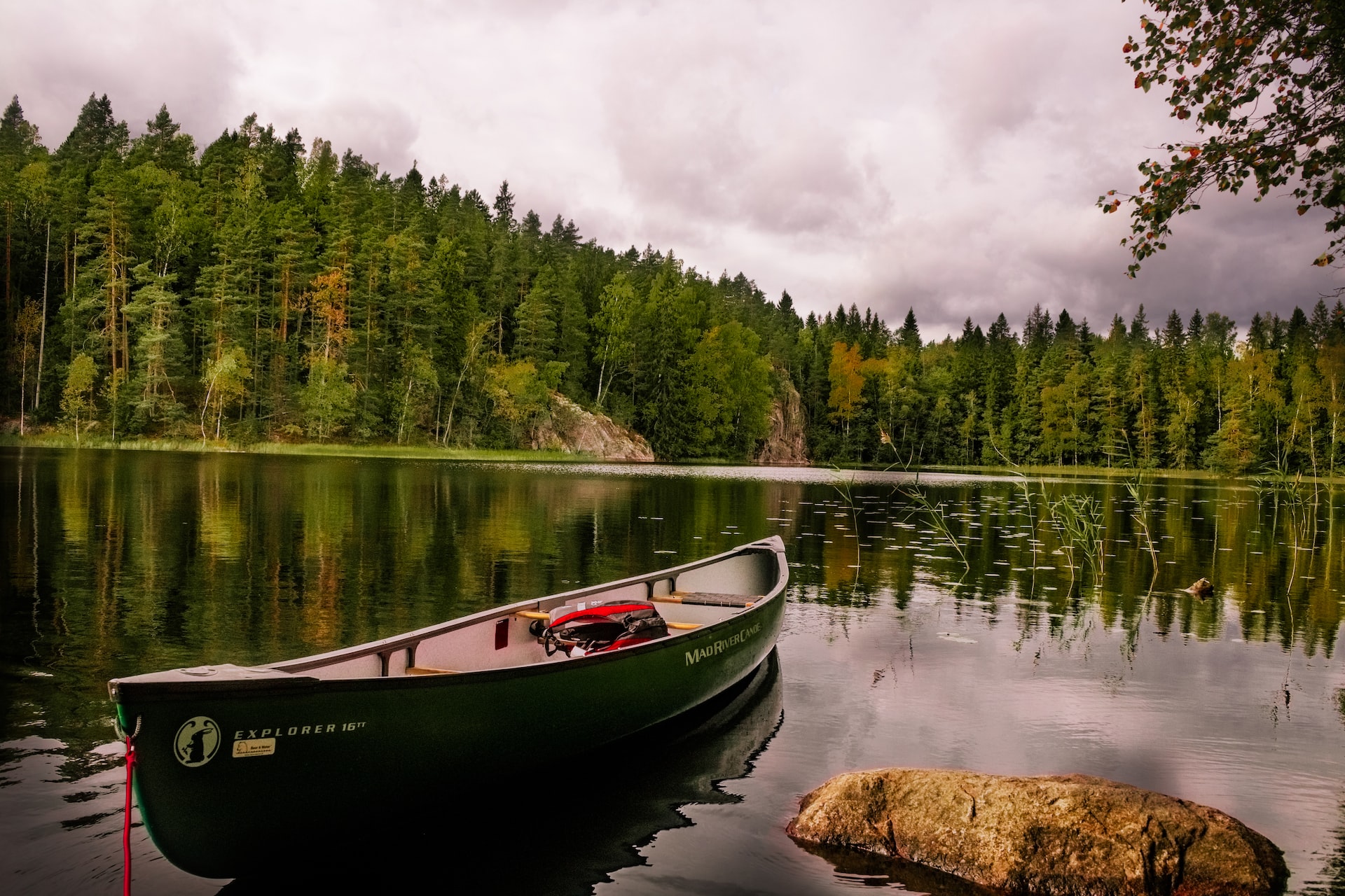 Small boat on a lake.