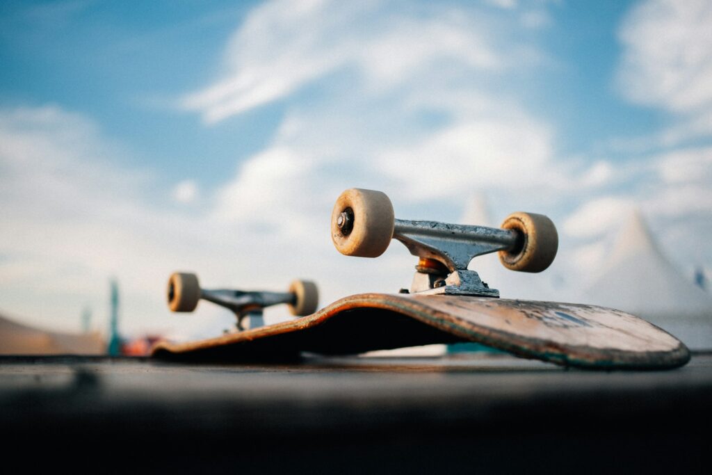 an overturned skateboard