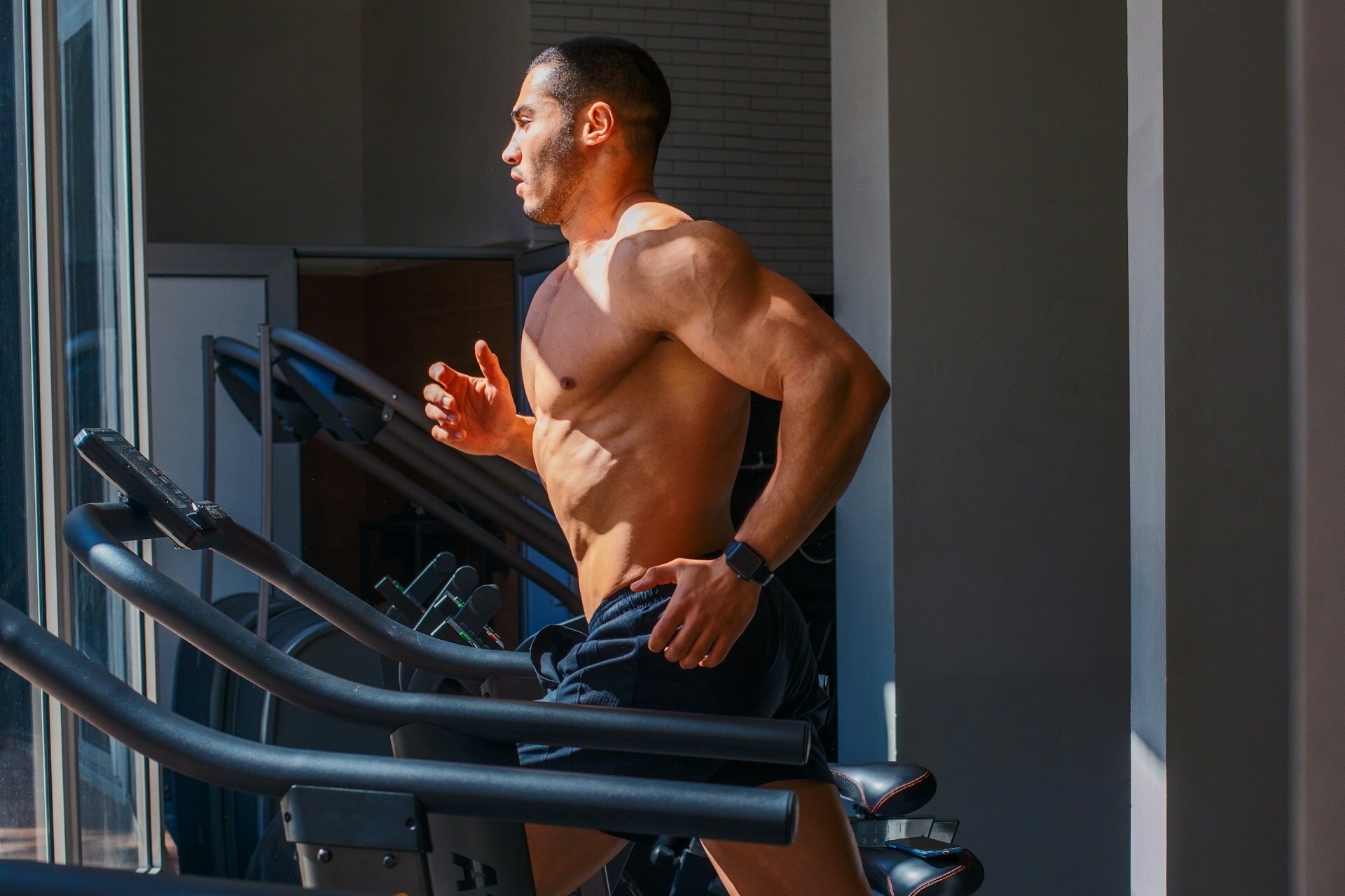 A man running on a treadmill