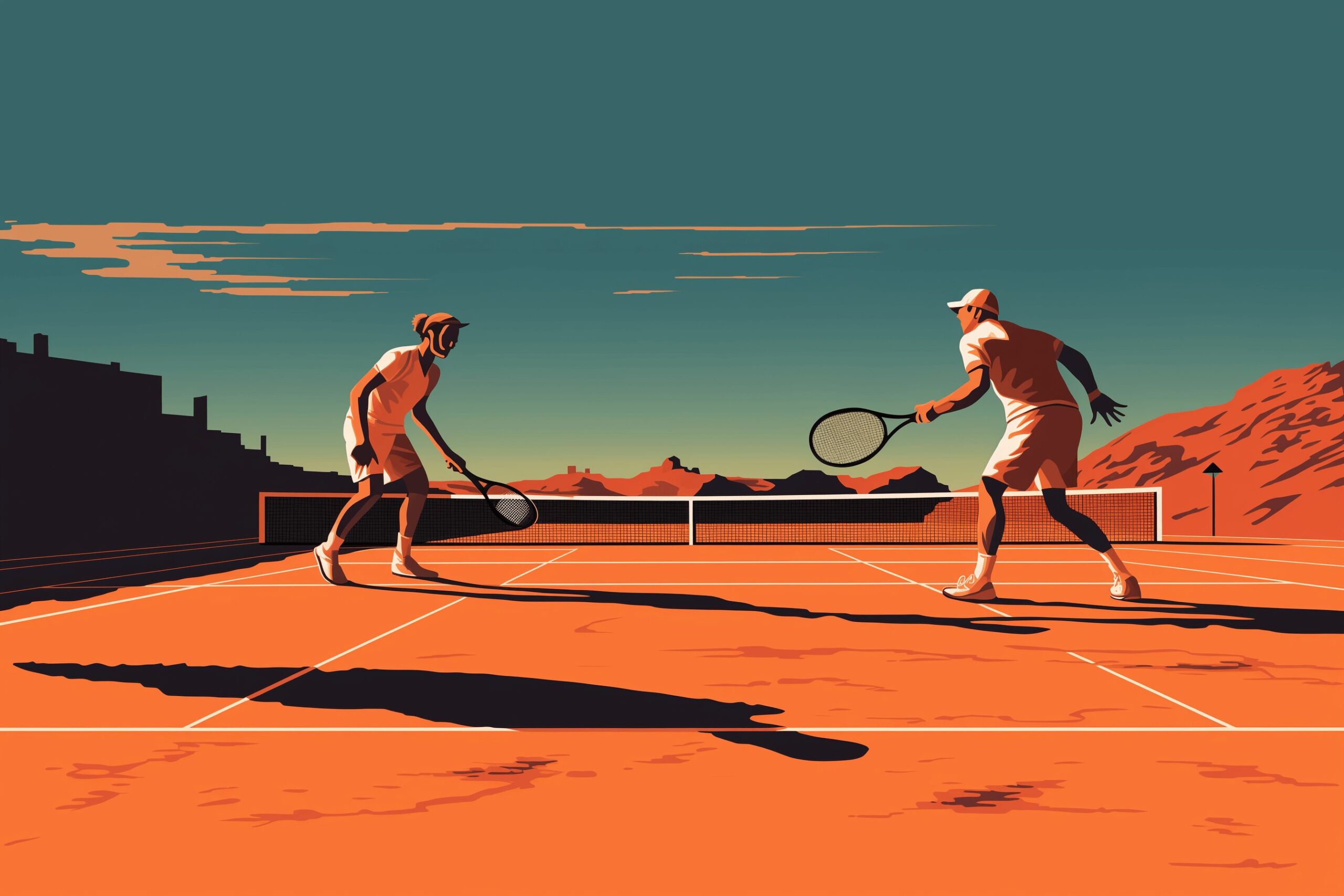 Two men playing tennis